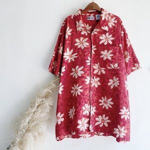 Coconut breeze men’s y2k vintage red floral button down shirt L L66-16